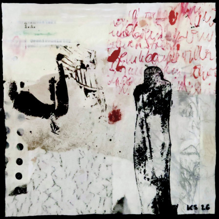 "SERIE GESCHICHTEN" Geschichte Nr. 7, Mixed Media/Papier/Holz 20x20